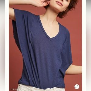 Michael Stars Anthropologie Navy Blue Ruffled Tee OS One Size